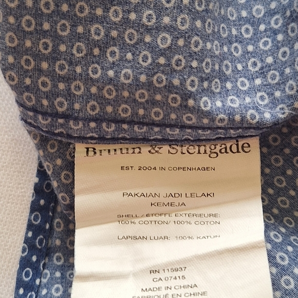 Bruun & Stengade Men's Blue Button Down Shirt Size 17.5 x 44 - Picture 4 of 5